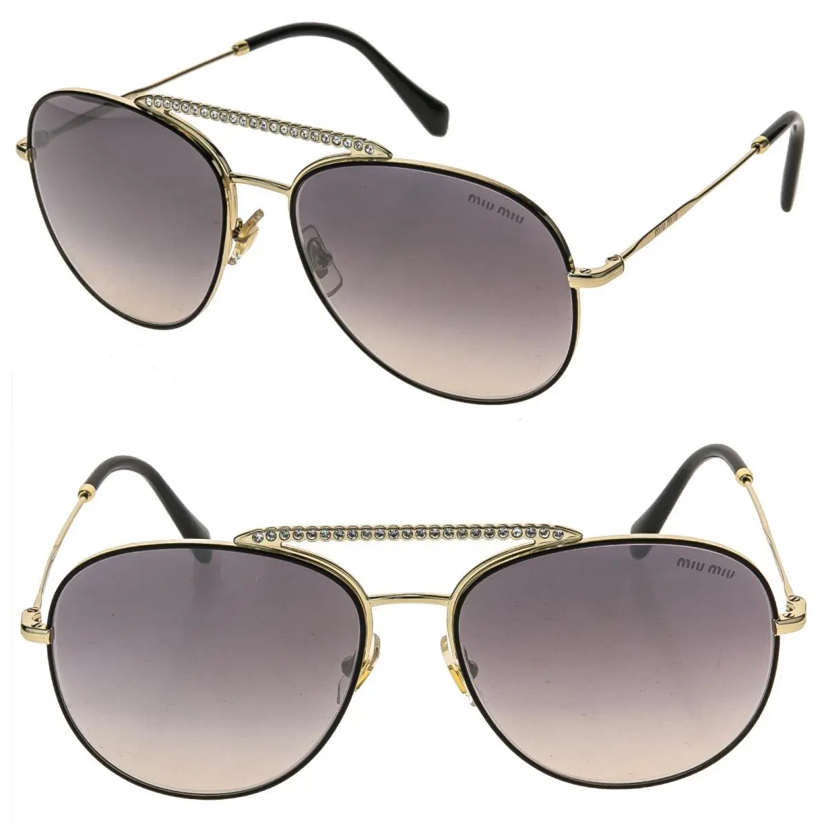 Miu Miu MU53VS Societe Crystal Gold Black Pink Aviator Metal Sunglasses 53V