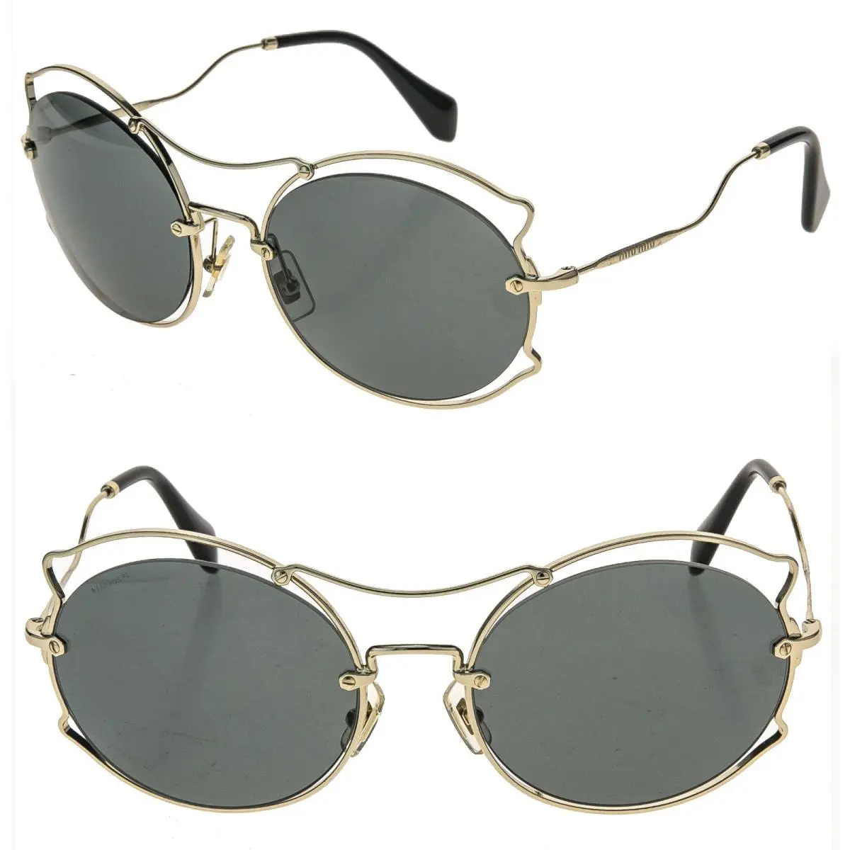 Miu Miu MU50SS Scenique Evolution 50S Gold Black Round Metal Fashion Sunglasses