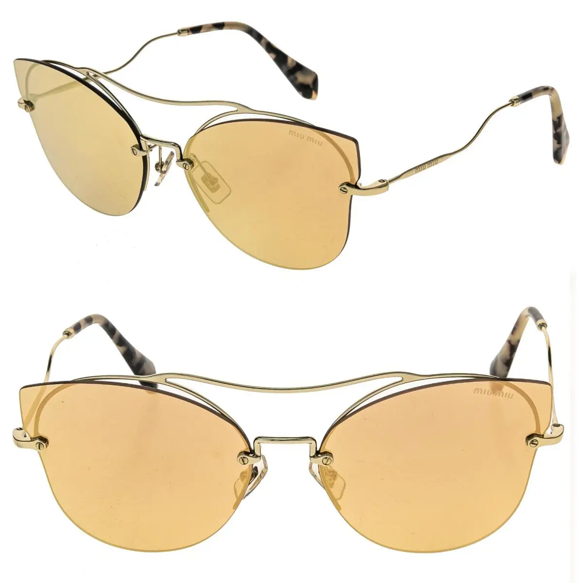 Miu Miu MU52SS Scenique Butterfly 52S Gold Mirrored Peach Shield Sunglasses