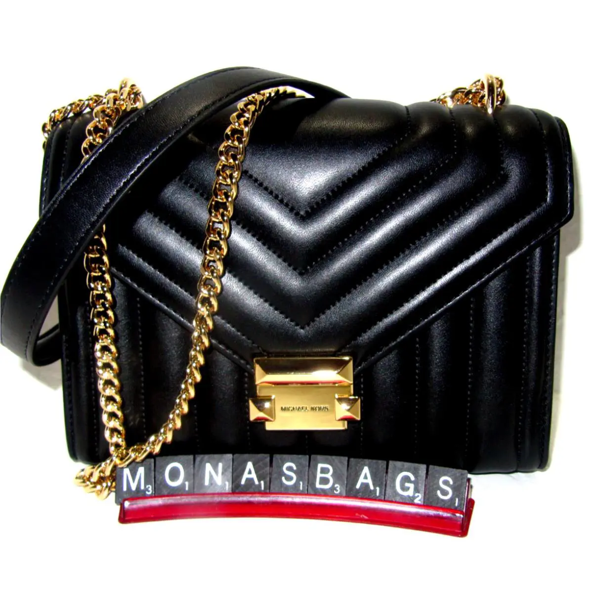 Michael Kors Whitney Medium Flap Shoulder Bag Black Quilted Leather