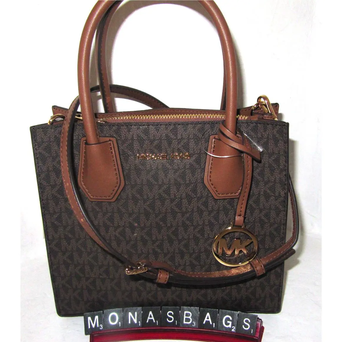 Mercer Messenger Medium Crossbody Bag Brown Signature by Michael Kors
