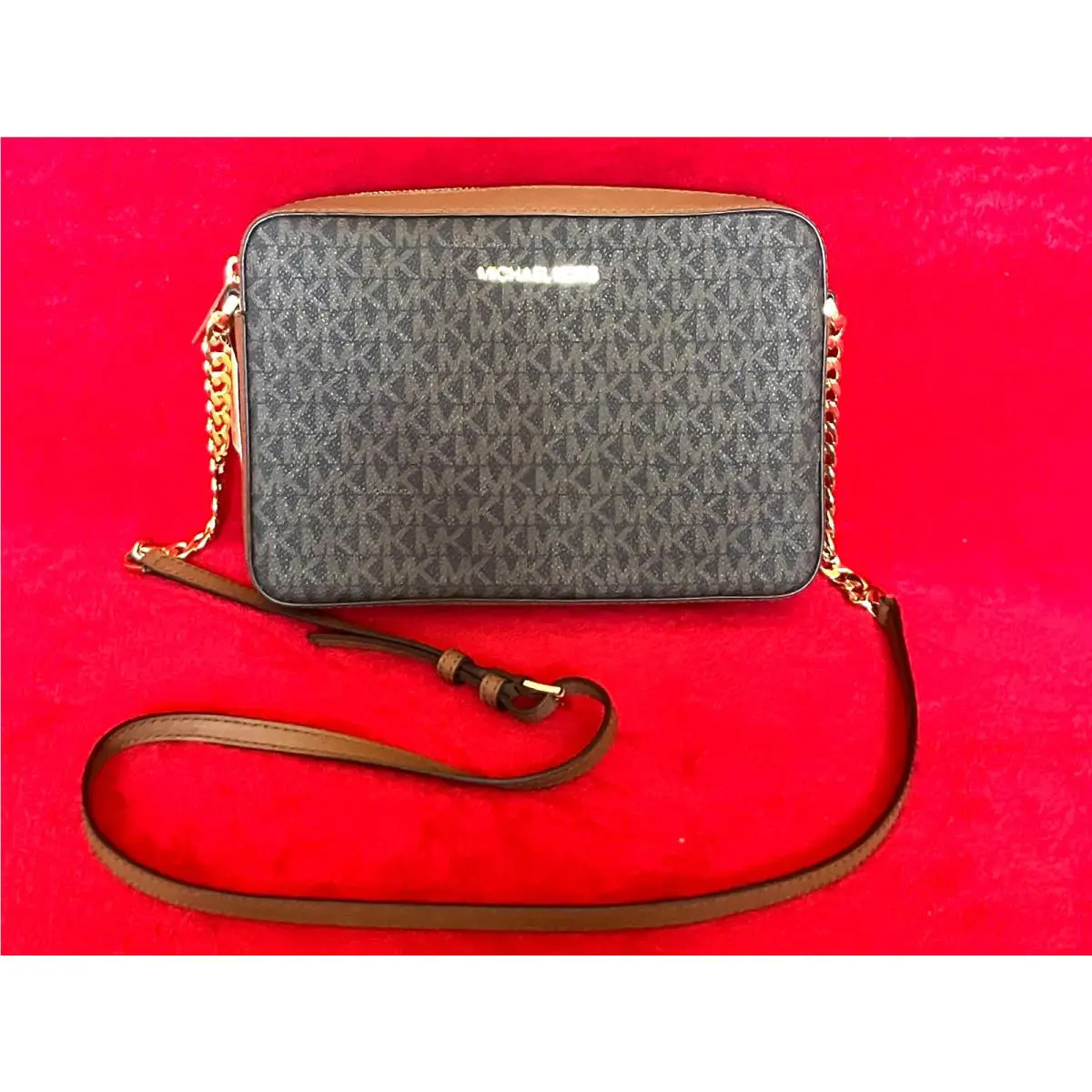 Michael Kors Logo Classic Crossbody Shoulder Bag Purse Brown