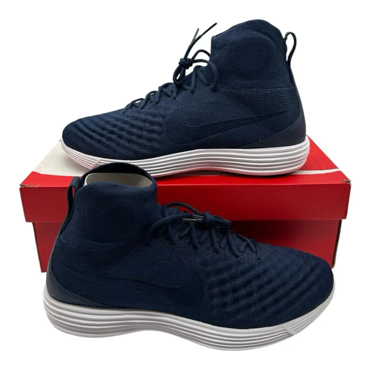 Nike Lunar Magista II Flyknit FK Shoes Mens 8.5 College Navy Sneakers 852614-401 - Blue