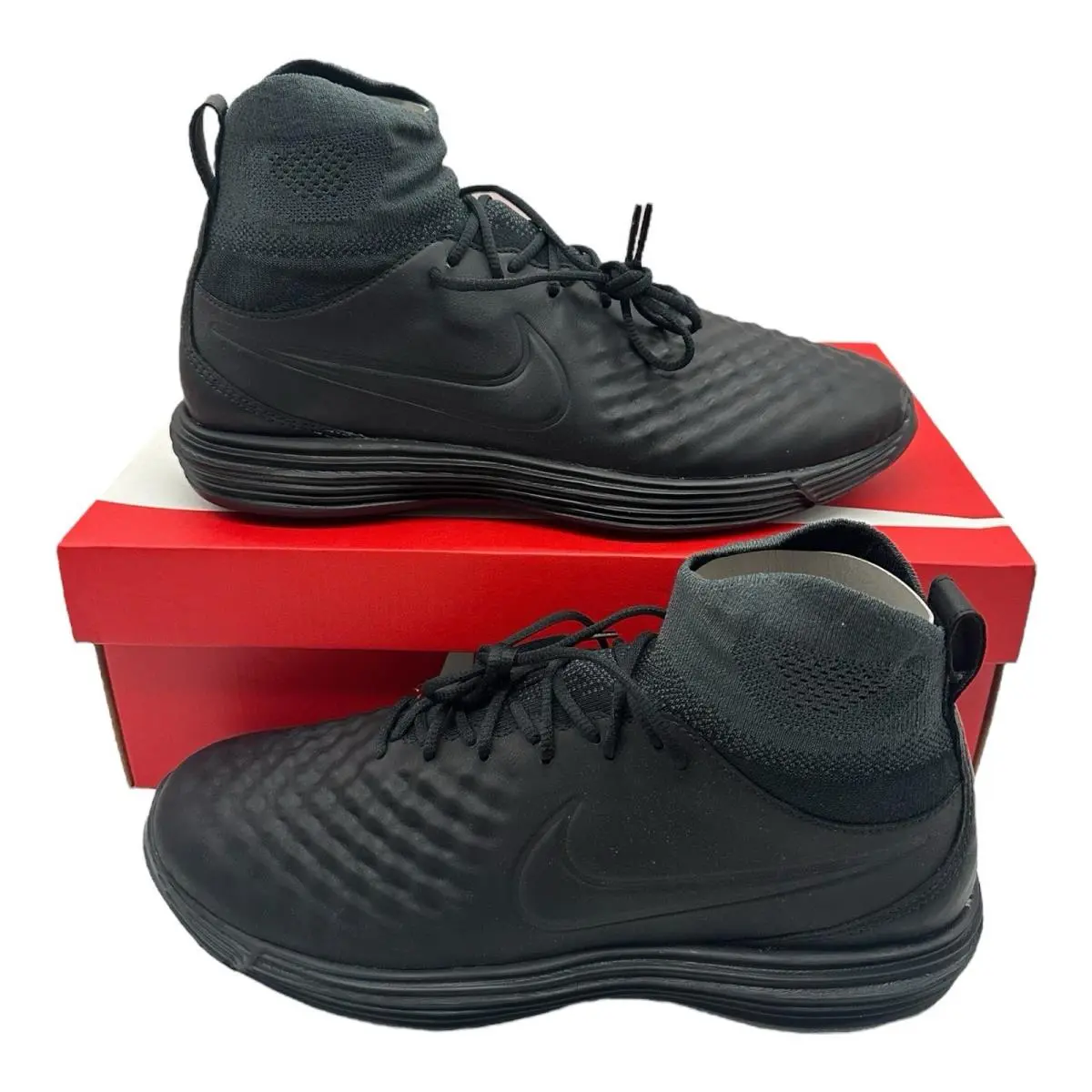 Nike Lunar Magista II FK Flyknit Shoes Mens 10.5 Triple Black Sneaker 852614-001 - Black