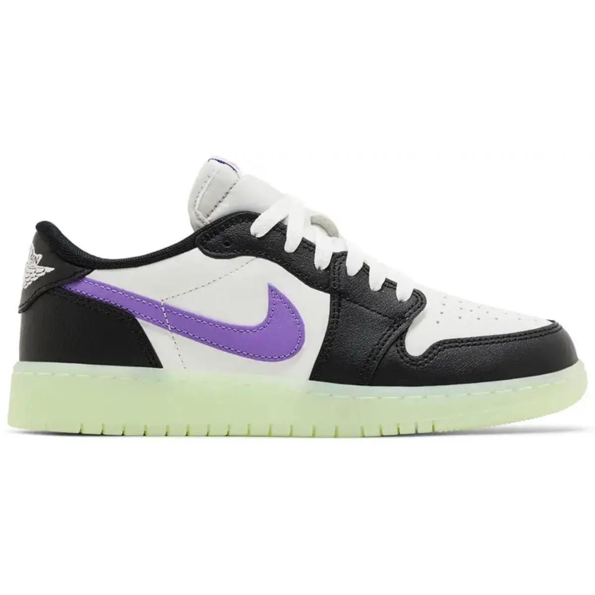 Nike Air Jordan 1 Low Glow-in-the Dark Shoes Black Raspbery HF0410-001 Youth 5Y - Black/White/Purple