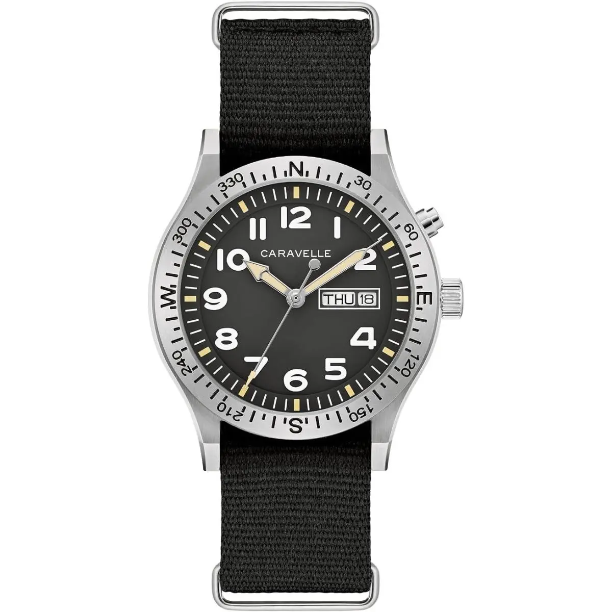 by Bulova 43C125 Men`s Field Light Up Black Compass Bezel 39mm by Caravelle