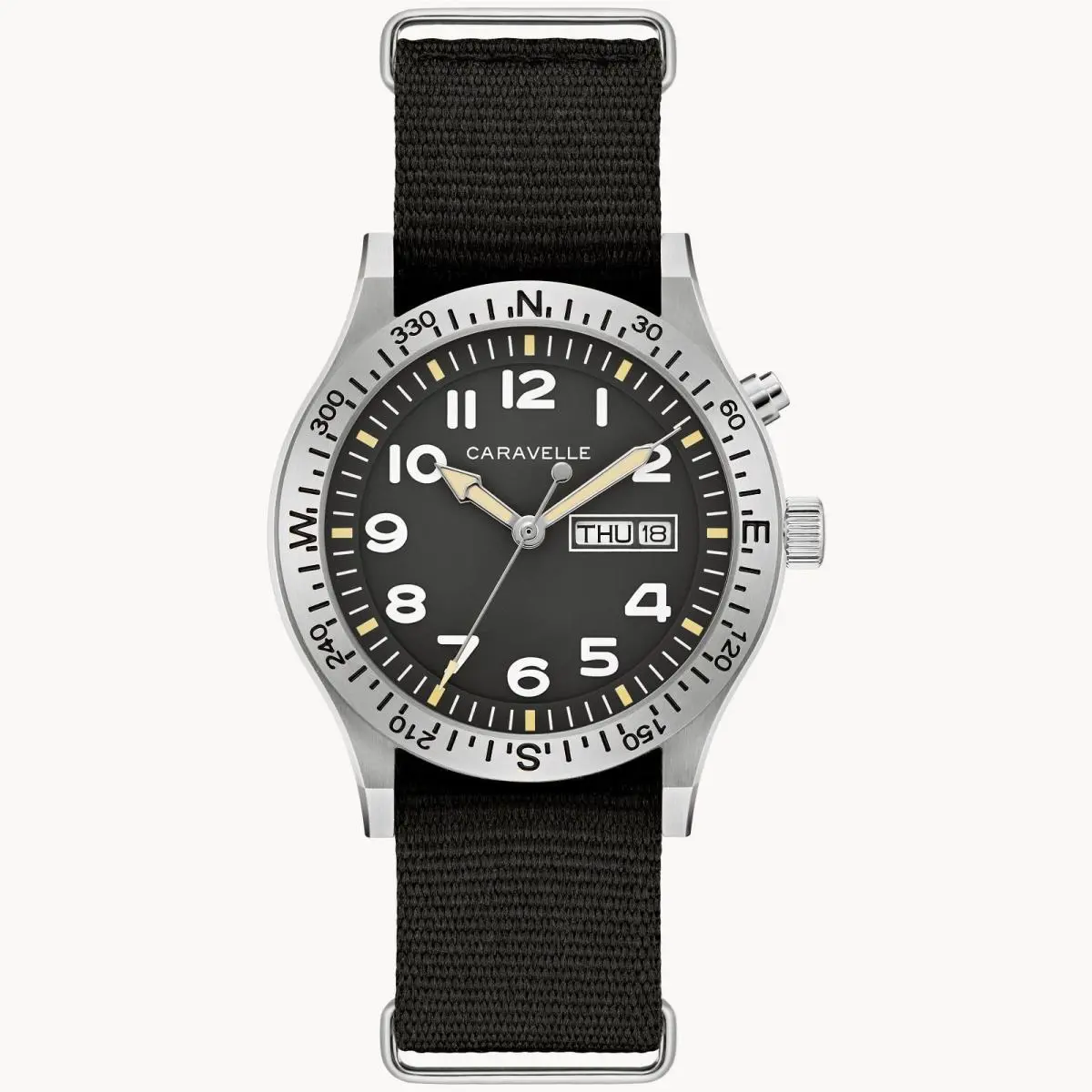 Caravelle Light Up Quartz Black Dial Nylon Band Men`s Watch 43C125