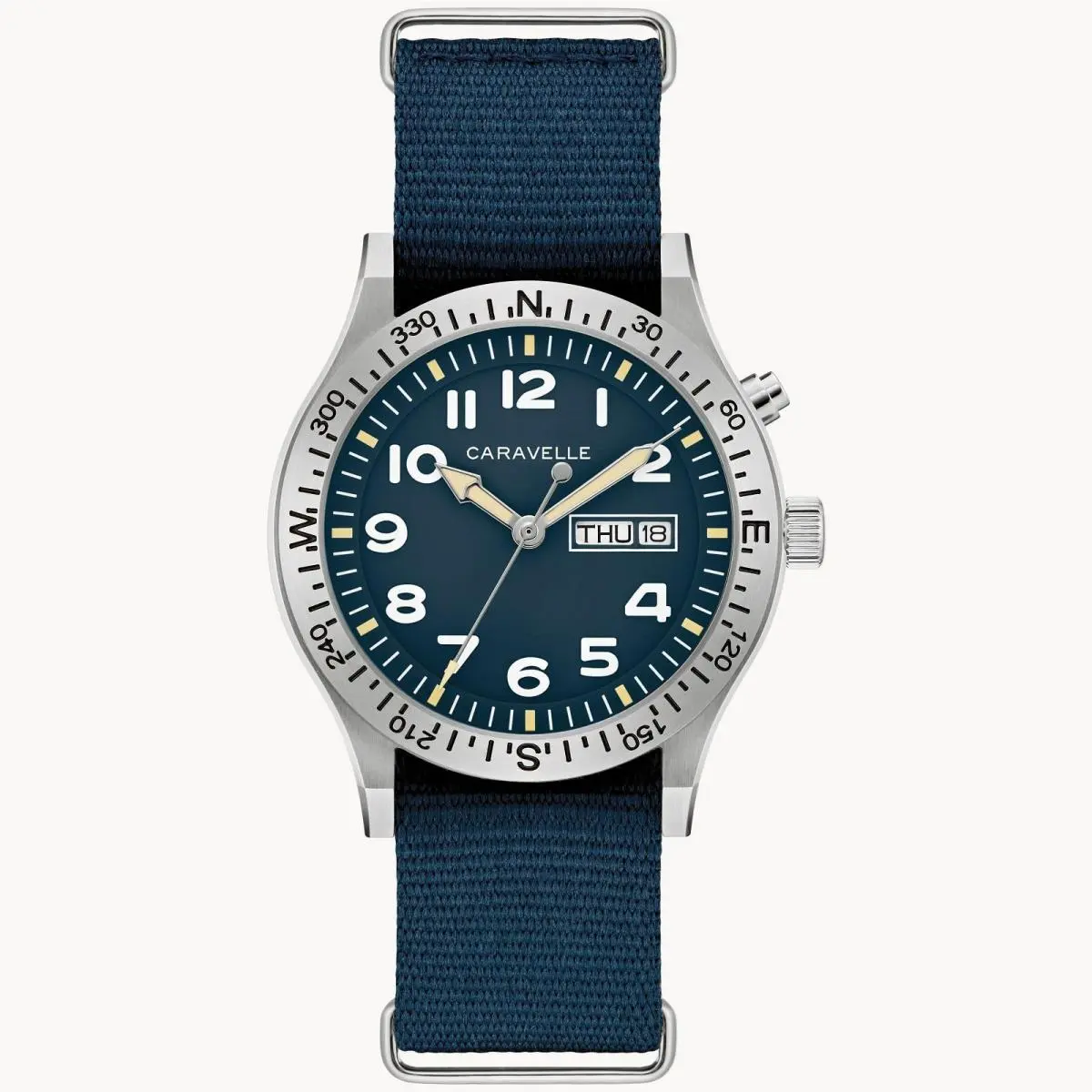 Caravelle Light Up Quartz Blue Dial Nylon Band Men`s Watch 43C126