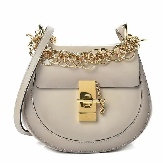 Chloé Drew Bijou Crossbody Bag Gold Chain Patent Leather Grey Beige