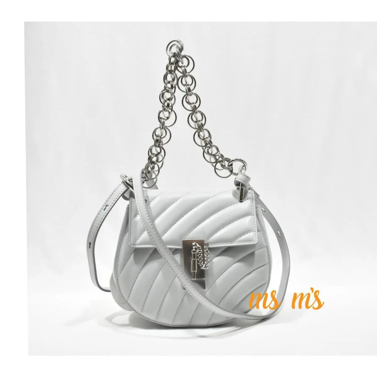 Chloe Drew Bijou Quilted Airy Gray Calfskin Leather Shoulder Crossbody Bag