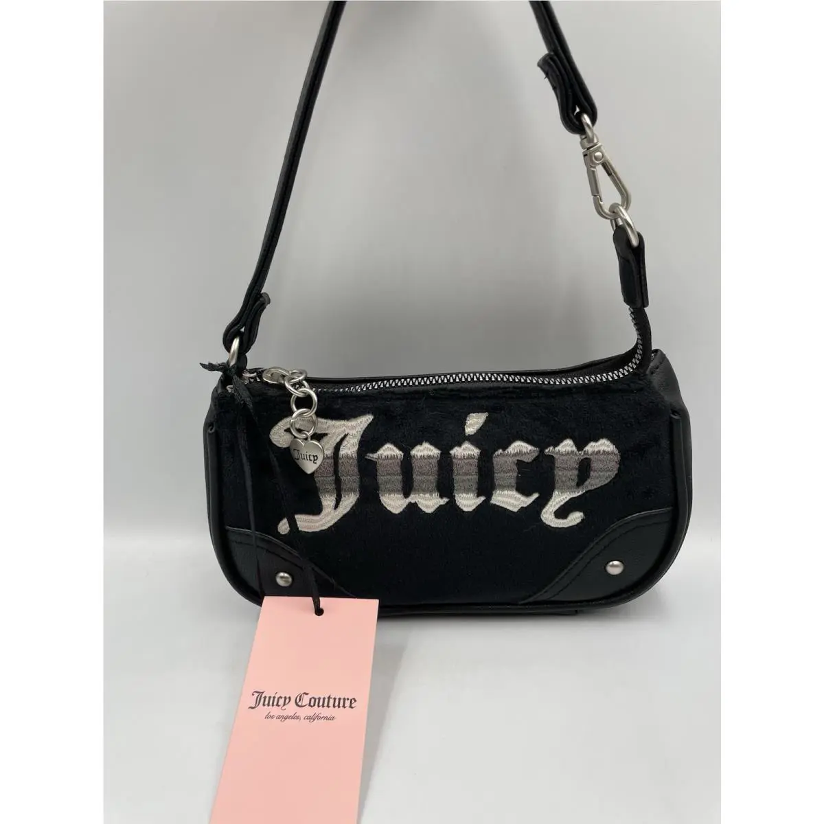 Juicy Couture Black Velour Embroidered Small Handbag Purse Shoulder Rare