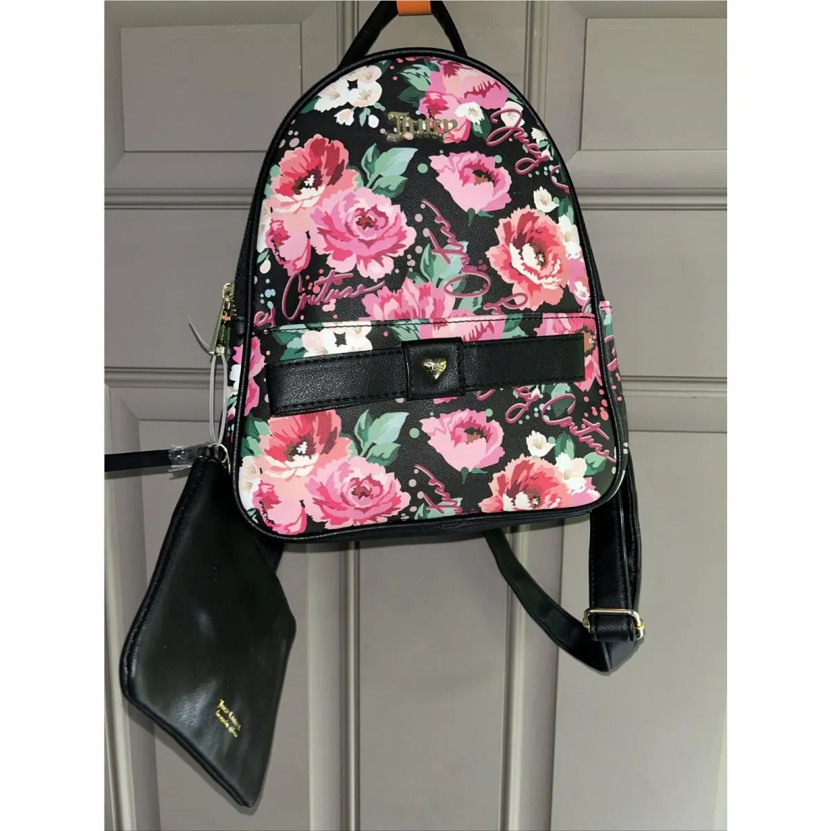 Juicy Couture Peek a Bow Mini Backpack Bag in Pick UR Petal Pink Black