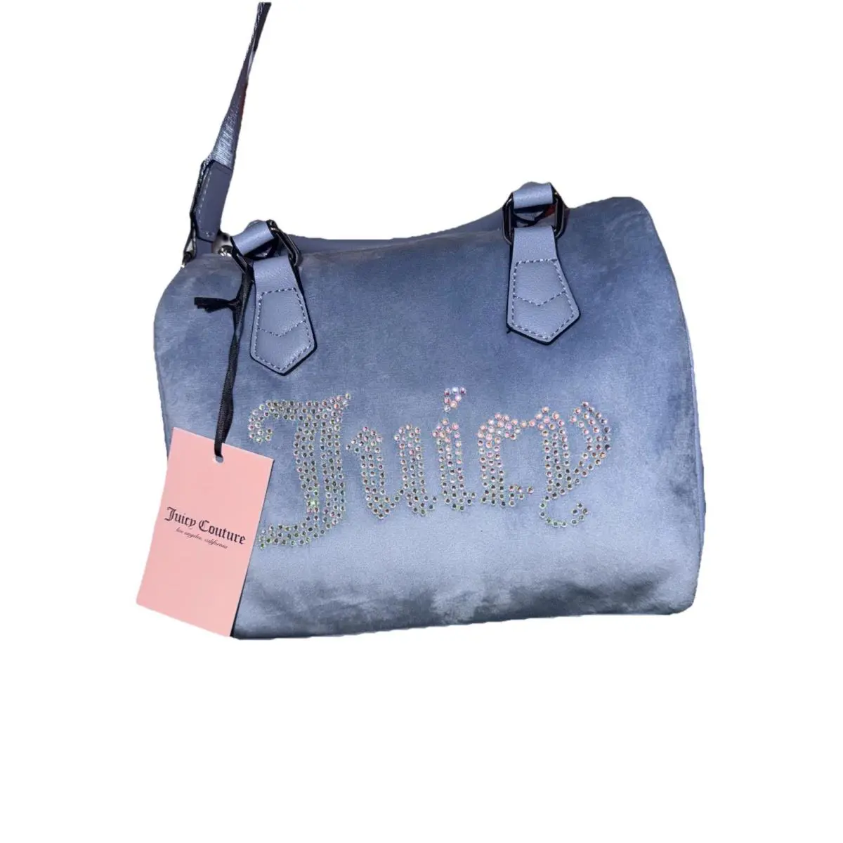 Juicy Couture Obsession Satchel Velvet Slate Blue Rhinstones Purse Handbag Bag