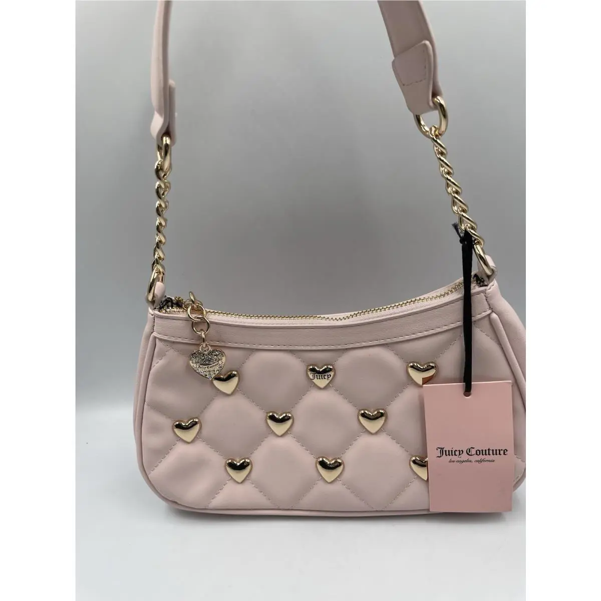 Juicy Couture White Colorful Love Shoulder Bag Gold Tone Heart Stud Accents