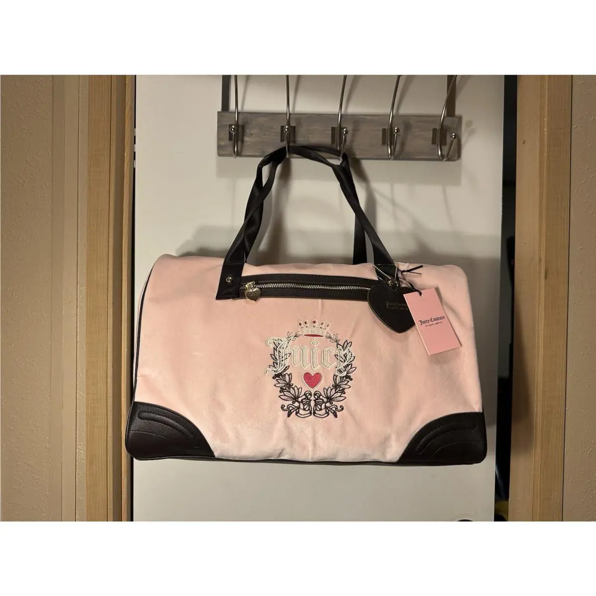 Juicy Couture Heritage Rosie Large Weekender Duffle Bag Powder Blush Velour