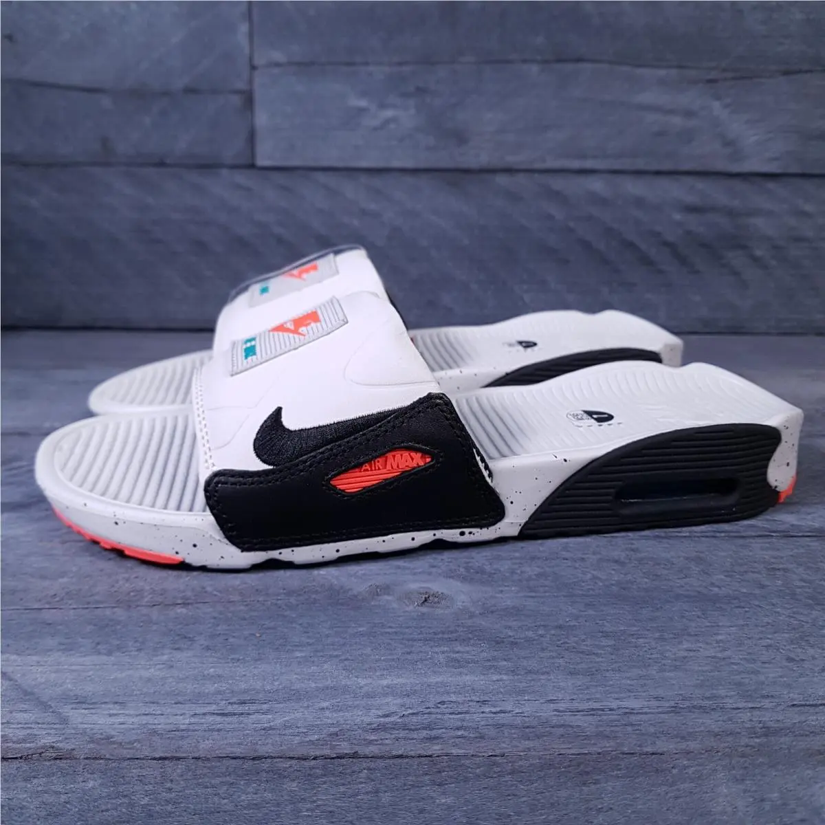 Nike Air Max 90 Slides Mens 7 Womens 8 White Black Turf Orange