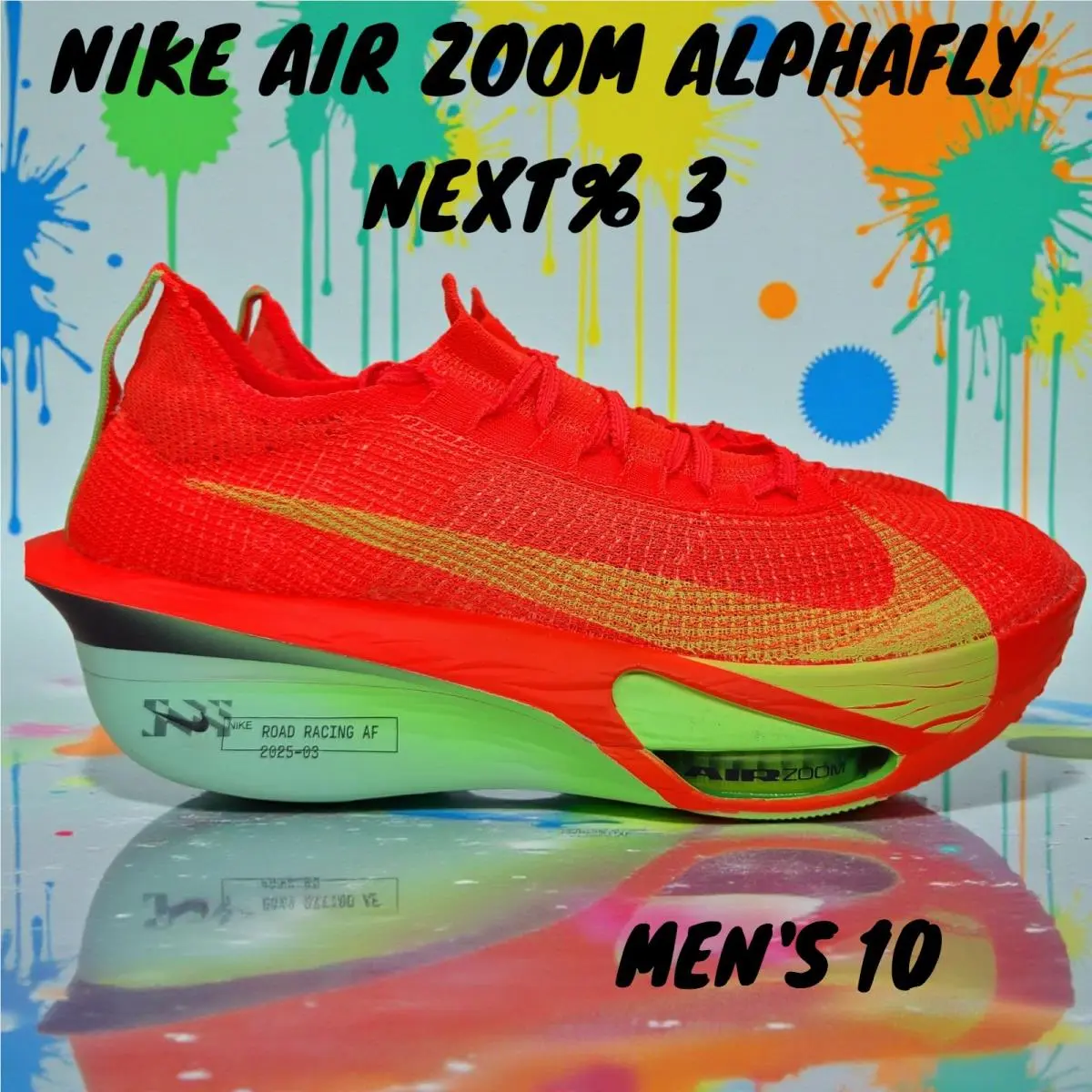 Men`s 10- Air Zoom Alphafly Next% 3 Crimson Lime Blast FD8311-600 W/bag by Nike