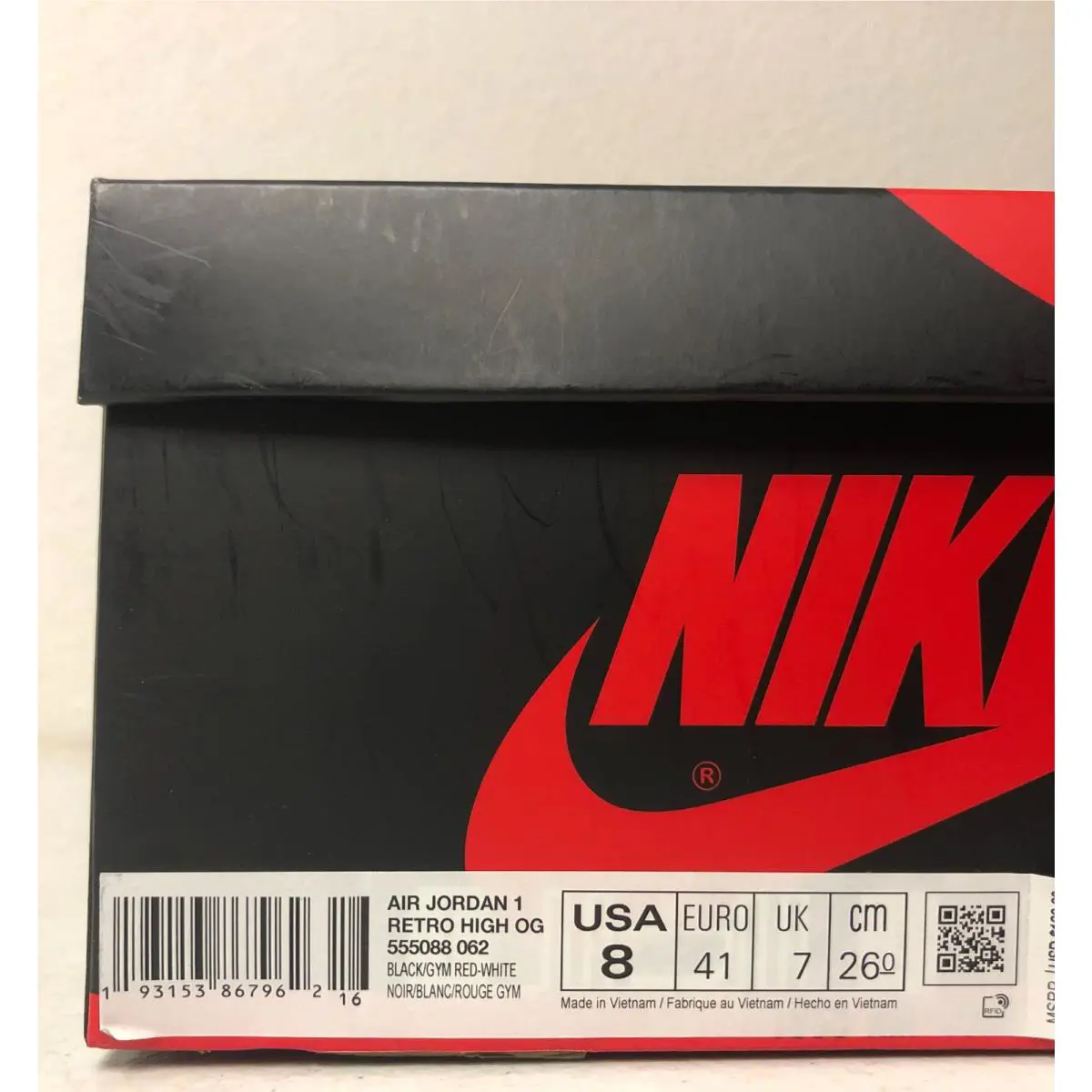 Nike shoes - Nike Air Jordan Retro 1 High OG - 555088-062 - Black/Gym Red-White (UPC: 193153867962) 6