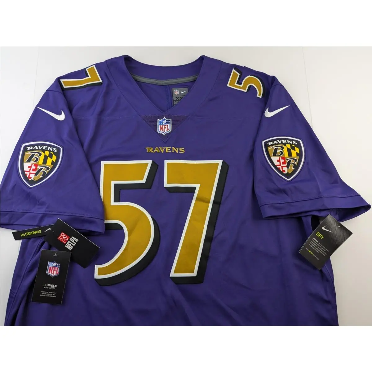 Nike Baltimore Ravens Mosley 57 Nfl On Field Jersey Men 2XL Purple Dri Fit
