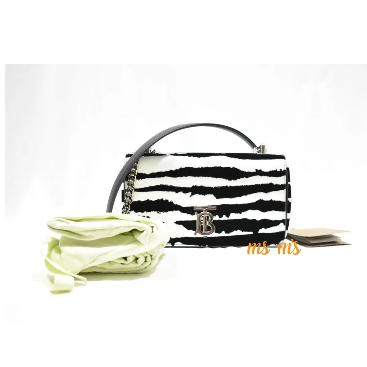 Burberry TB Logo Zebra Print Calfskin Leather Black White Lola Bag Crossbody
