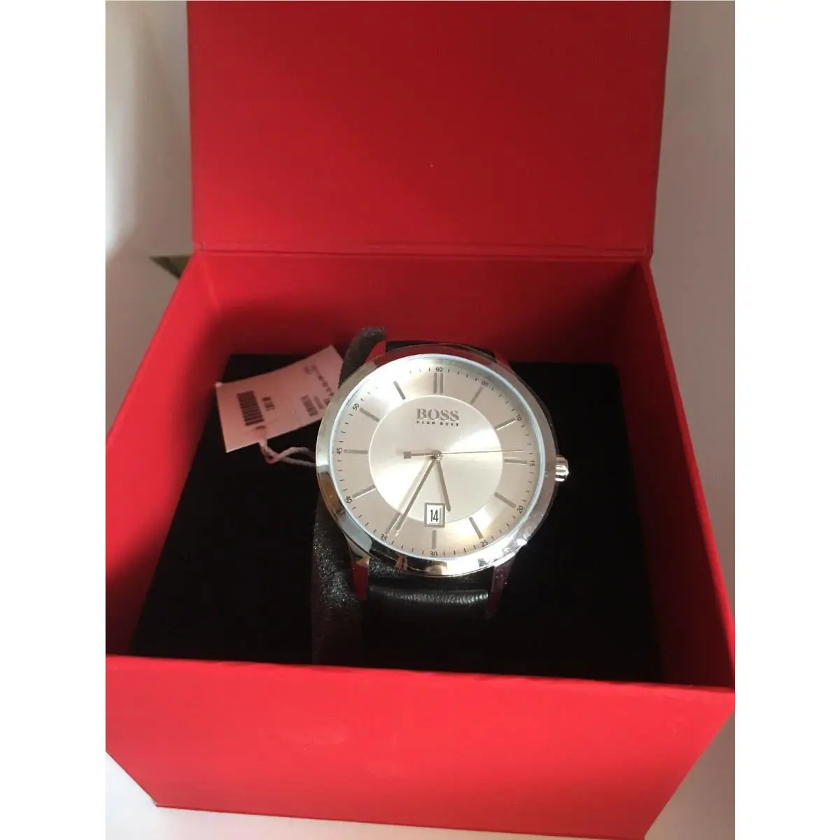 Hugo Boss Officer Men`s Black Leather Silver Case Watch 1513613