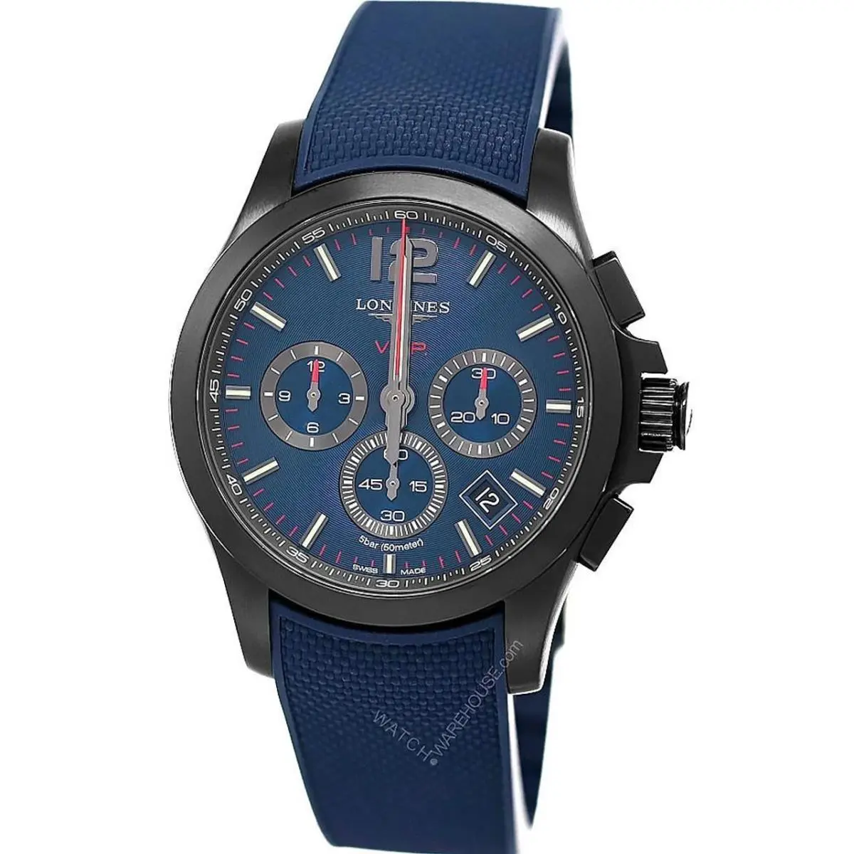 Longines Conquest V.h.p. Quartz 42MM Men`s Watch L3.717.2.96.9 / L37172969 - Dial: Blue, Band: Blue, Bezel: Silver