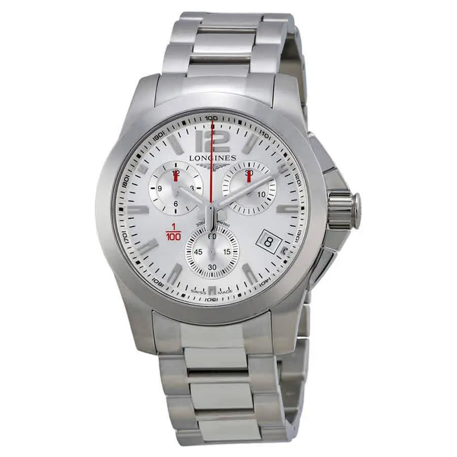 Longines Sport Conquest Silver Dial Men`s Watch L37004766 - Dial: Silver, Band: Silver, Bezel: Silver