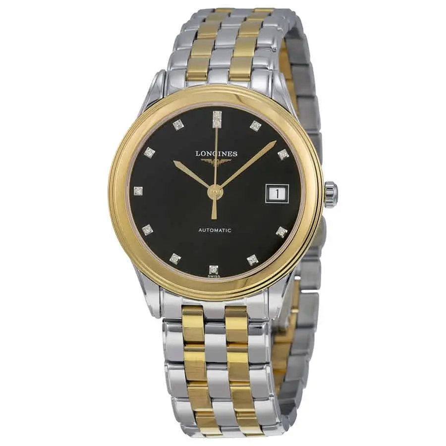 Longines Flagship Automatic Black Dial Men`s Watch L4.774.3.57.7 - Dial: Black, Band: Silver, Gold, Bezel: Gold