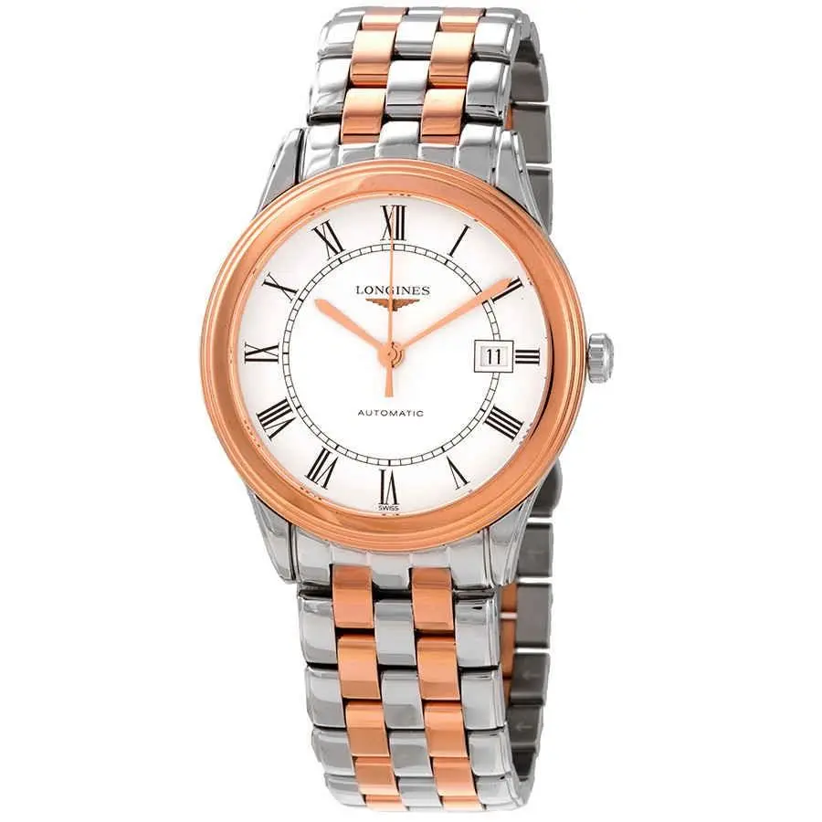 Longines Flagship Automatic White Dial Men`s Watch L4.974.3.91.7 - Dial: White, Band: Silver, Pink, Bezel: Pink