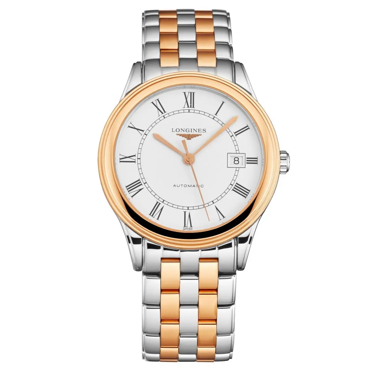 Longines Flagship Automatic Two Tone White Dial Men`s Watch L4.974.3.91.7 - Dial: White, Band: Two Tone, Bezel: Rose Gold