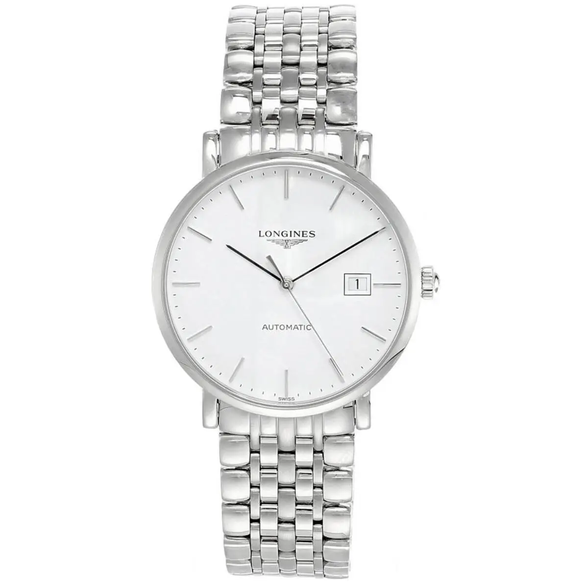 Longines Elegant 39mm Automatic Silver Dial Bracelet Men`s Watch L4.910.4.12.6 - Dial: White, Band: Silver, Bezel: Silver