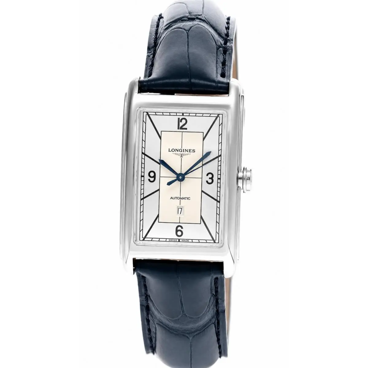 Longines Dolcevita 28.2 x 47 mm Blue Leather Men`s Watch L5.767.4.73.9 - Dial: Silver, Band: Blue, Bezel: Silver