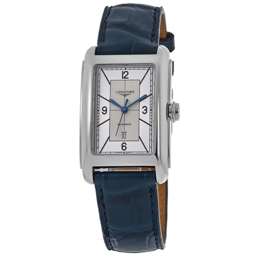 Longines Dolcevita Automatic Silver Dial Leather Men`s Watch L5.767.4.73.9 - Face: Silver, Dial: Silver, Band: Blue