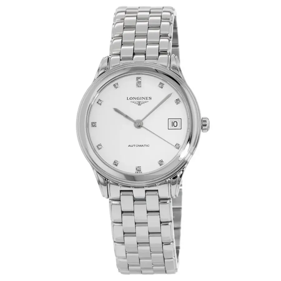 Longines Flagship Automatic White Diamond Dial Women`s Watch L4.774.4.27.6 - Face: White, Dial: White, Band: Silver