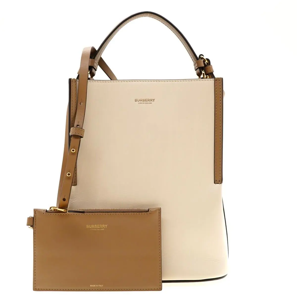 Burberry Peggy Shoulder Bucket Bag Ivory Leather