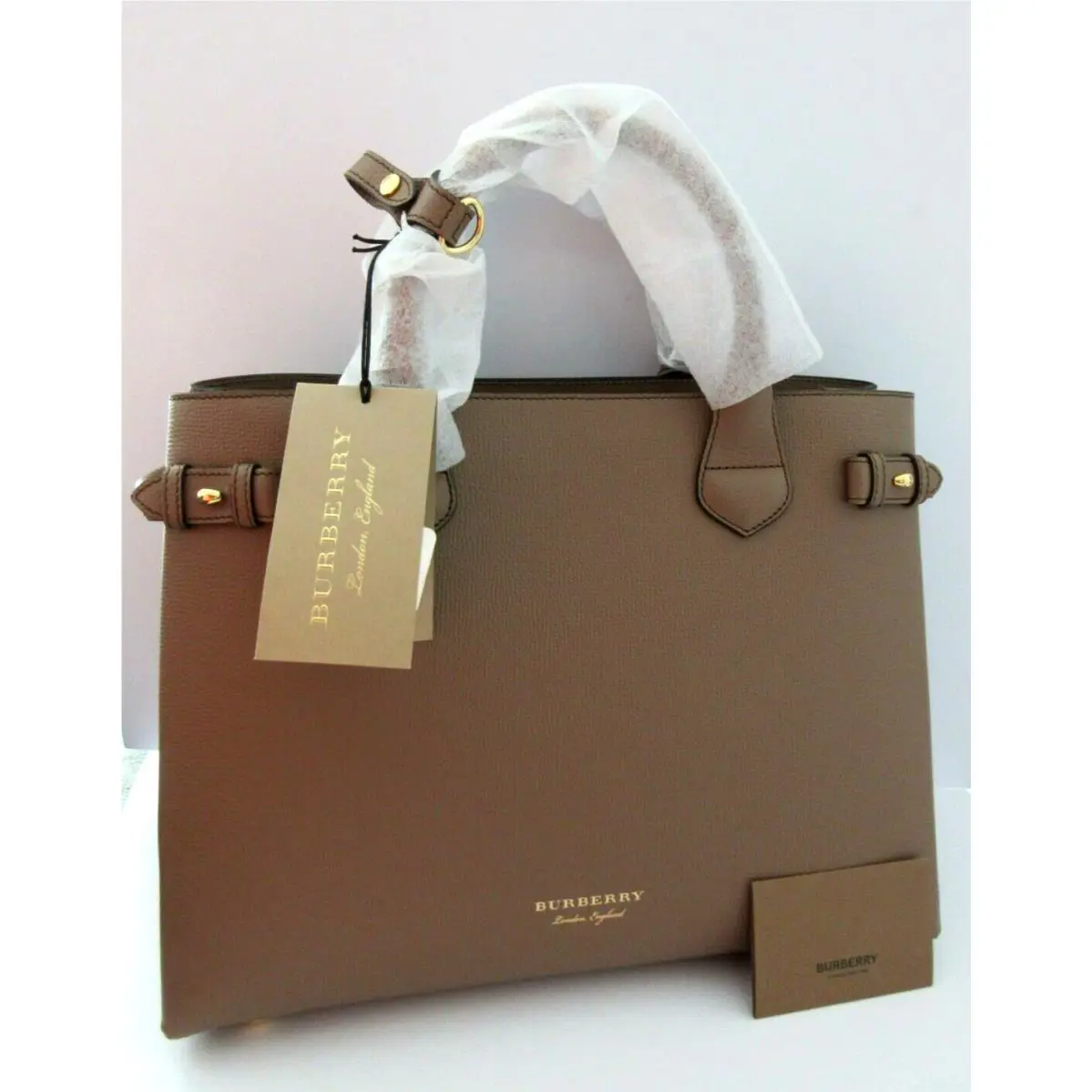 Burberry Banner Tote House Check Derby Shoulder Bag Dark Sand Leather 8052846