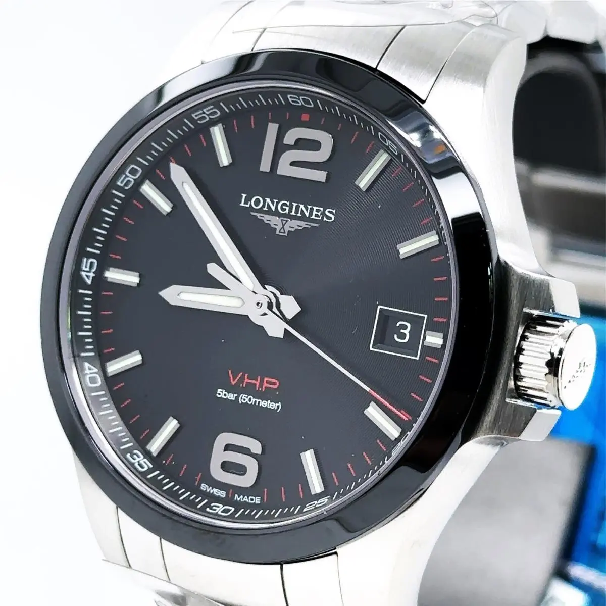 V.h.p Conquest Quartz Black Dial 41mm Mens Watch L37194566 Box/card by Longines
