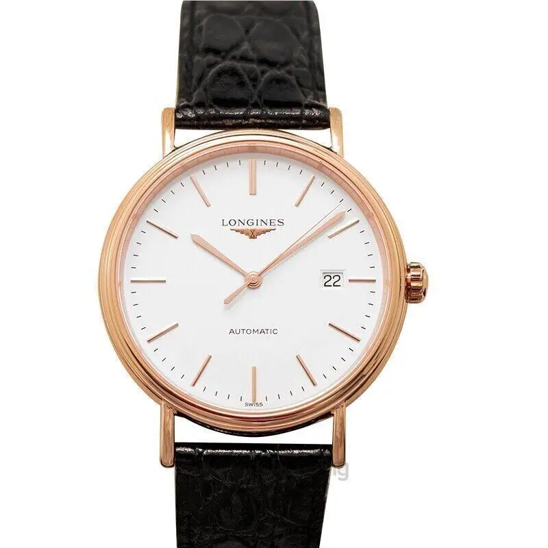 Longines Presence Automatic Men`s Watch L49221122 - Dial: White, Band: Black, Bezel: Pink