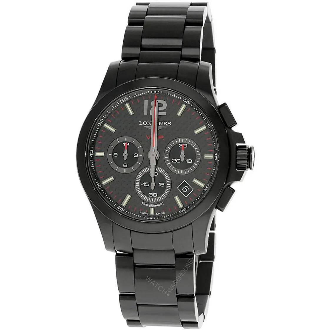 Longines Conquest V.h.p. Chrono 42MM Black SS Men`s Watch L3.717.2.66.6