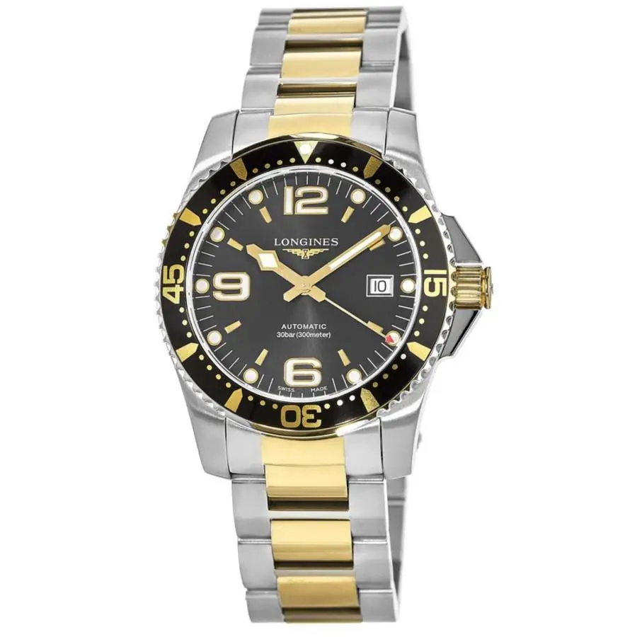 Longines Hydroconquest Automatic Two-tone 41mm Men`s Watch L3.742.3.56.7 - Face: Black, Dial: Black, Band: Two-Tone