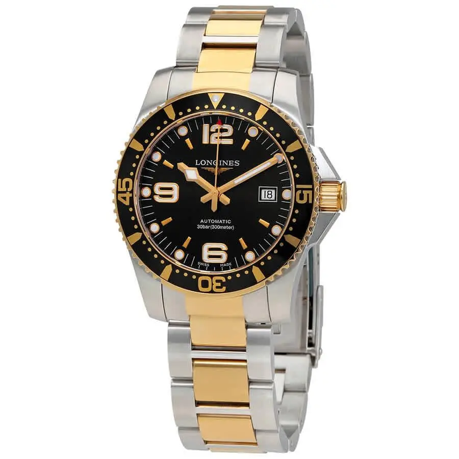 Longines Hydroconquest Automatic Black Dial 41mm Men`s Watch L37423567 - Dial: Black, Band: Silver, Gold, Bezel: Black