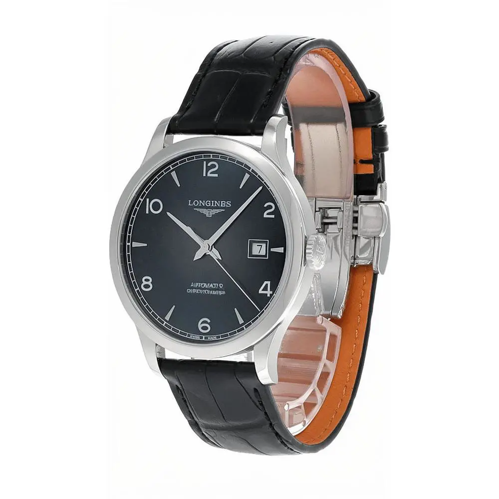 Longines Record Automatic 40mm Black Dial Leather Men`s Watch L2.821.4.56.2