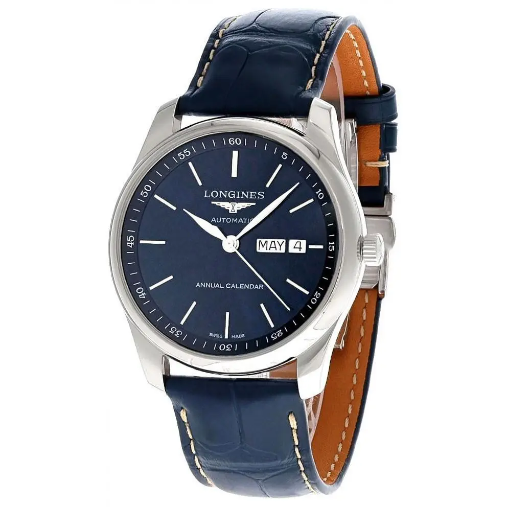 Master Collection 40mm Automatic Blue Leather Men`s Watch L2.910.4.92.0 by Longines