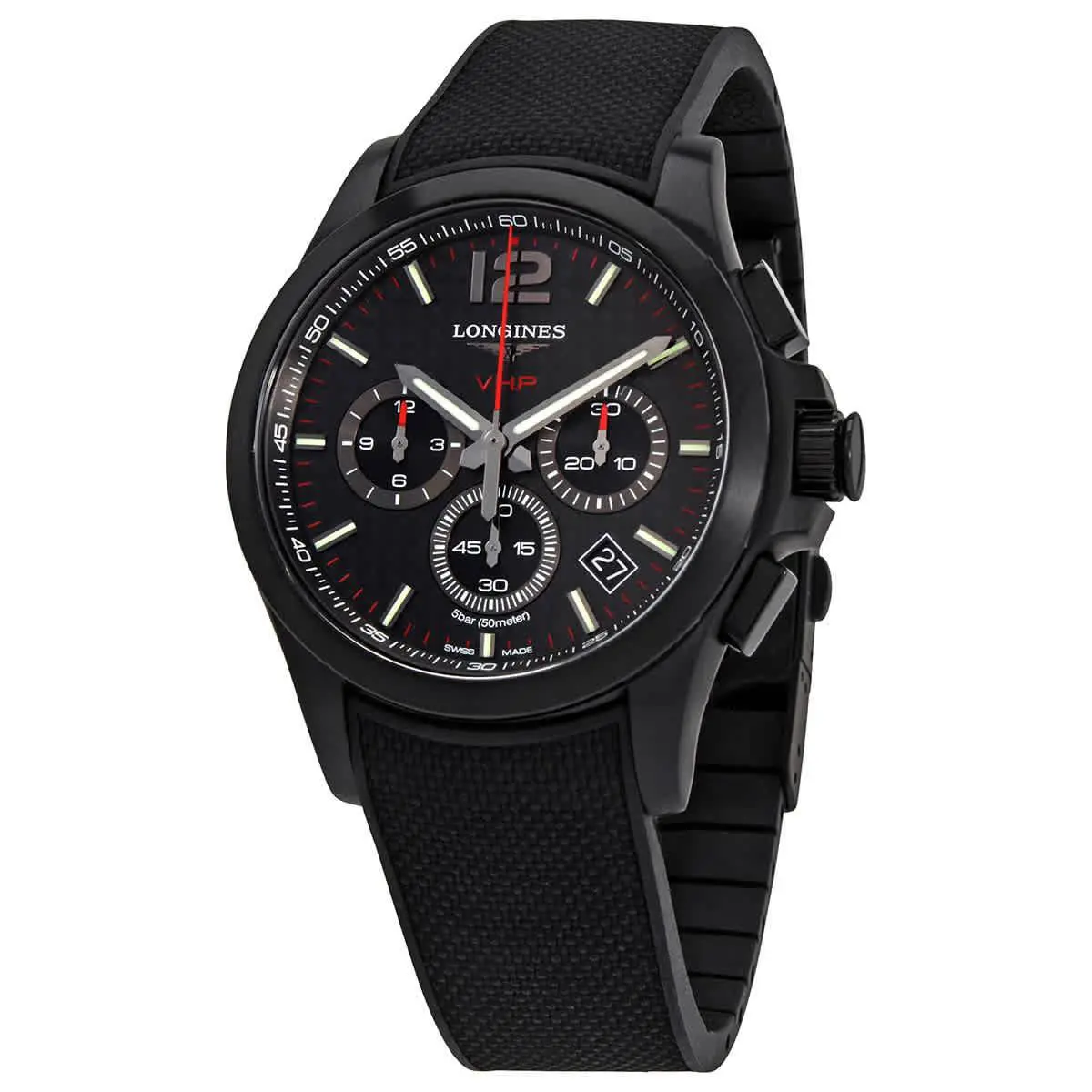 Longines Conquest V.h.p Carbon Fiber Dial Men`s Watch L37172669 - Dial: Black, Band: Black, Bezel: Black