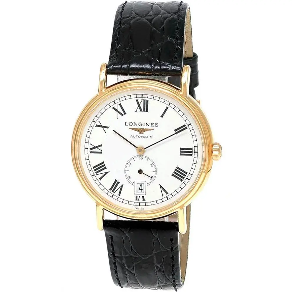 Longines Presence Automatic 38.5mm Yellow Gold Leather Men`s Watch L4.805.2.11.2