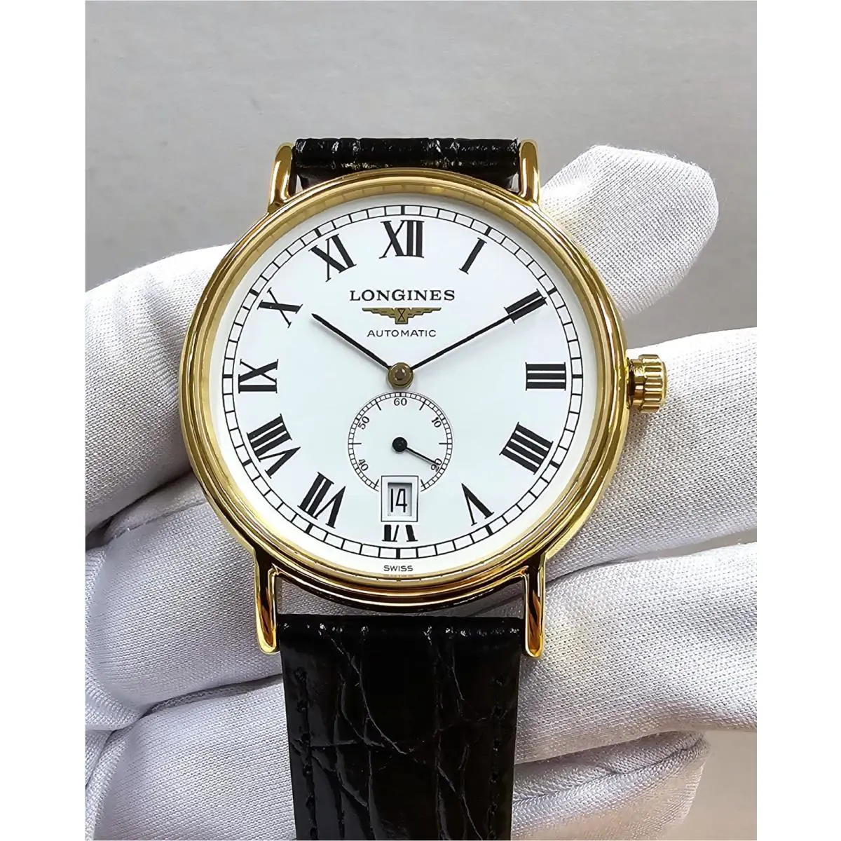 Longines Presence Automatic 38.5mm Yellow Gold Leather Men`s Watch L4.805.2.11.2