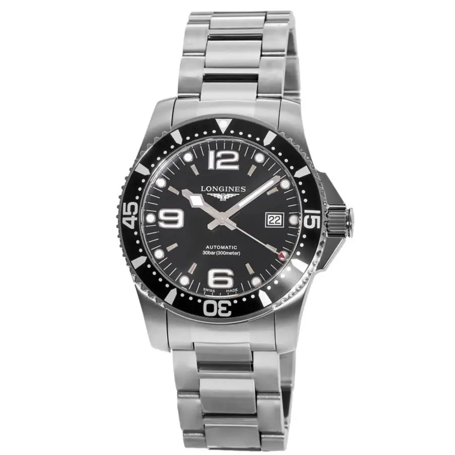 Longines Hydroconquest Automatic 41mm Black Dial Men`s Watch L3.742.4.56.6 - Face: Black, Dial: Black, Band: Silver