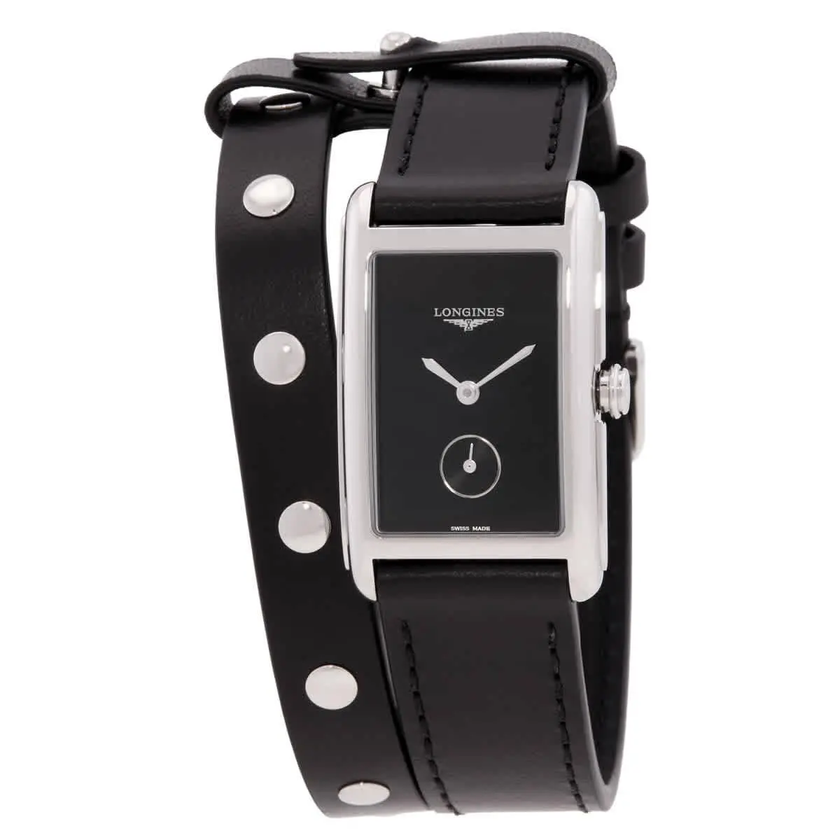 Longines Dolcevita X Yvy Quartz Black Dial Watch L5.512.4.59.2 - Dial: Black, Band: Black, Bezel: Silver-tone