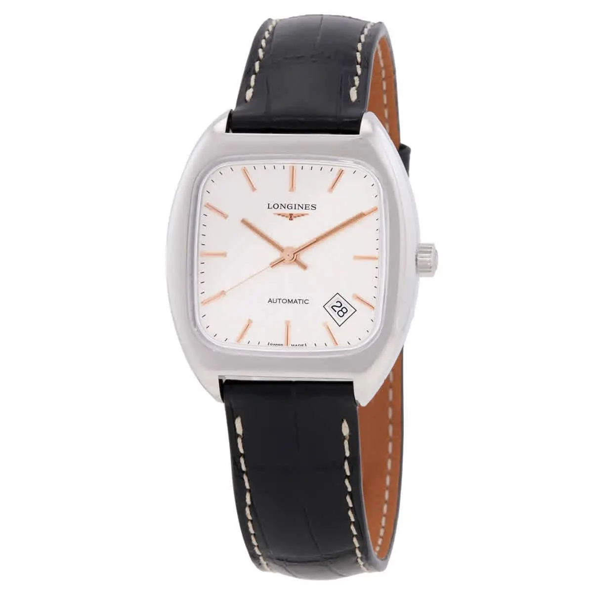 Longines Heritage Automatic Silver Dial Unisex Watch L2.310.4.72.3 - Dial: Silver, Band: Black, Bezel: Silver-tone