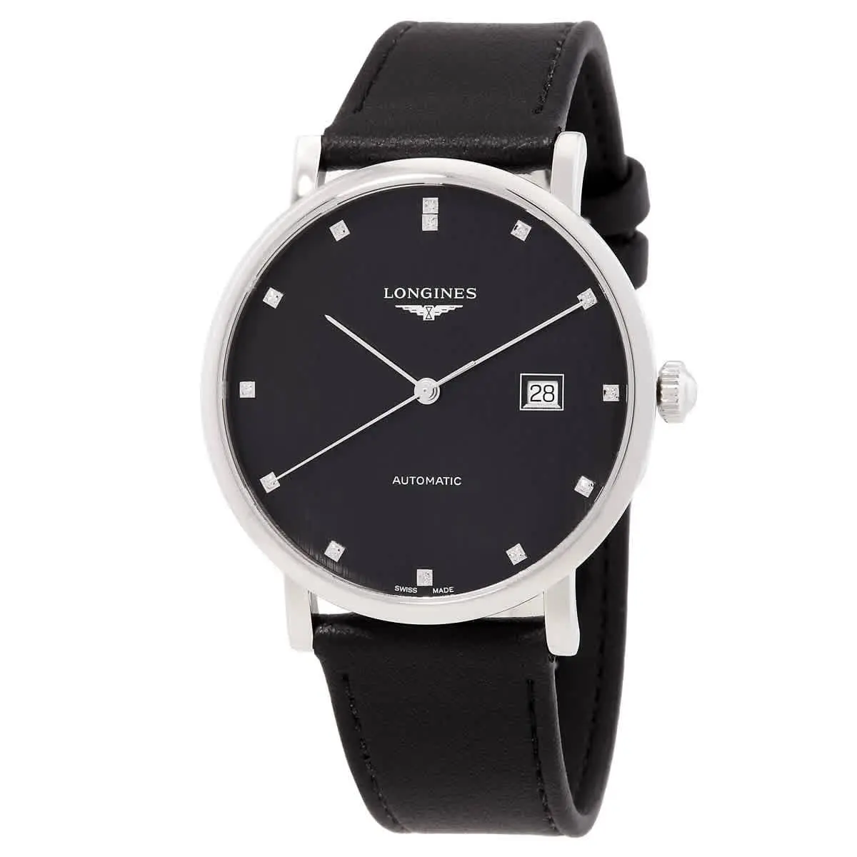 Longines Elegant Automatic Diamond Black Dial Men`s Watch L4.911.4.78.2 - Dial: Black, Band: Black, Bezel: Silver-tone